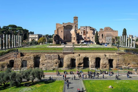 View of partially exposed ancient substructure basement vault of the double temple Temple of Venus
