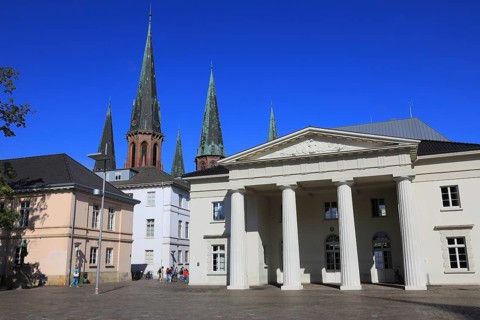 Castle Square with Castle Guard and St. Lambert's Church in the background, Lower Saxony, Germany