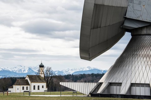 Radarstation, antennas der earth station Raisting, St. Johann Kapelle, Upper Bavaria, Bavaria,