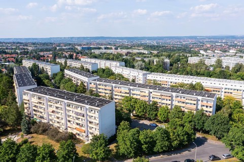 Aerial view of Gorbitz prefabricated housing estate, Dresden, Saxony, Germany