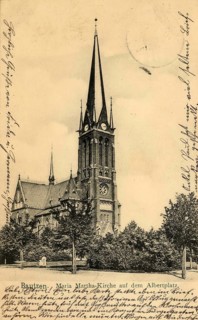 Historical postcard around 1900, Bautzen, Maria Martha church on Albertplatz, Saxony, Germany,