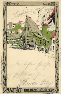 Historical postcard around 1900, Bautzen, Hexenhäuschen, Saxony, Germany, digital reproduction of a