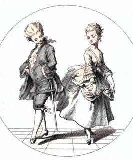 Historical illustration of a couple dancing the Pas-de-deux, a dance duet in which two