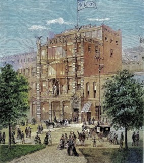 Historical illustration of the new building of Wilhelm Kurtz photography in New York, USA, 1880,
