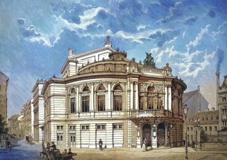 Historical illustration of the Raimund Theatre, a theatre in the Mariahilf district of Vienna,