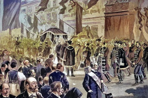 Historical illustration of Kossuth's funeral procession in Budapest. Lajos Kossuth de Udvard et