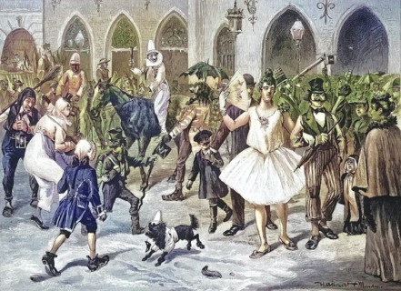 Historical illustration of the street carnival in Munich, Bavaria, Germany/Historical illustration