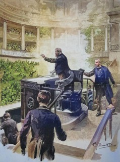 Historical illustration of the bomb attack on the French Parliament, Paris, France/Historical