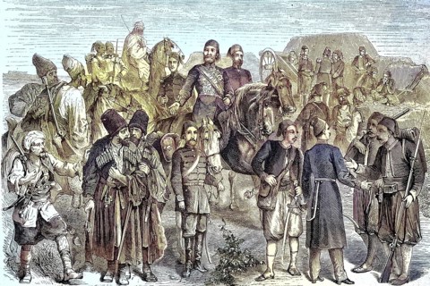 Historical illustration showing the uniforms of the Turkish army in 1875, Turkey/Historical