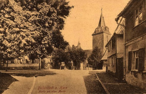 Historical postcard around 1900, Ballenstedt im Harz, Alter Markt, Harz district in Saxony-Anhalt,