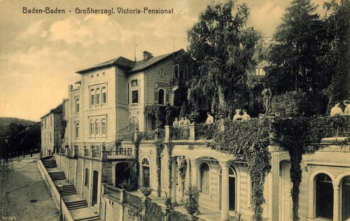 Historical postcard around 1910, Baden-Baden, Victoria boarding school, spa town in the Black