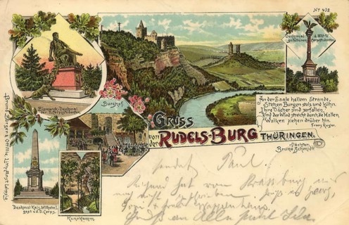Historical postcard around 1910, Rudelsburg in Thuringia, above Saaleck in the Burgenlandkreis