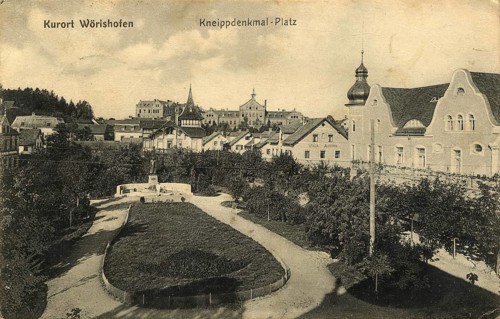 Historical postcard around 1910, Bad Wörishofen, Kneipp monument square, Unterallgäu district,