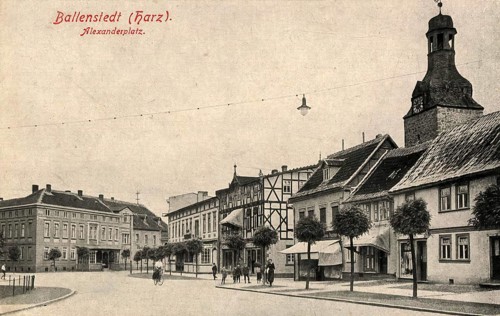 Historical postcard around 1900, Ballenstedt im Harz, Alexanderplatz, Harz district in