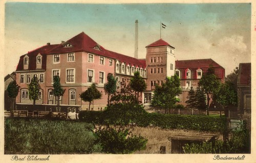 Historical postcard around 1910, Bad Wilsnack, bathing establishment, country town and a historic