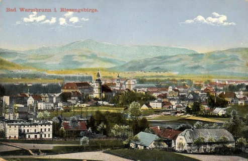 Historical postcard around 1910, Bad Warmbrunn in the Krkonoše Mountains, today Cieplice