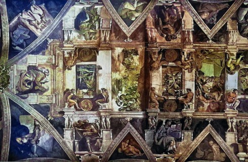Historical image of A section of the Sistine Chapel ceiling, Michelangelo, Vatican, Rome,