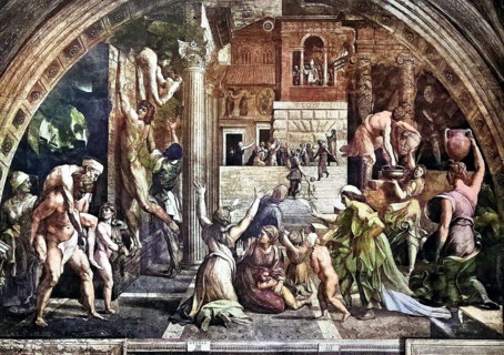 Historical photo (ca 1880) of The Fire in the Borgo, 1514, Stanza dell'incendio del Borgo, painted