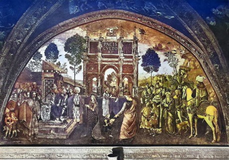 Historical depiction of the Disputation of Saint Catherine of Alexandria, also known as Saint