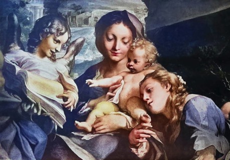 Historisches Foto (ca 1880) der Madonna mit Kind, Gemälde von Antonio da Correggio, Italien /