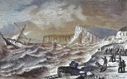 Historical illustration of the rescue of castaways, Germany/Historical illustration showing the