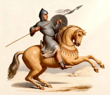 Riding knight in his hauberk, Middle Ages