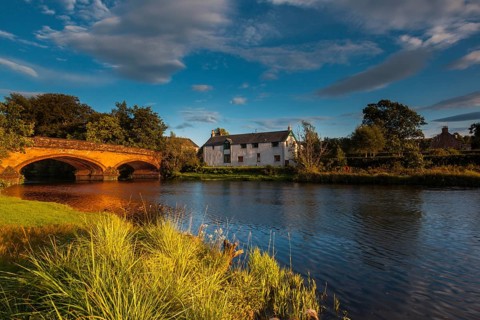Callander, Pertshire, Scotland, UK. The red bridge over the river Teith