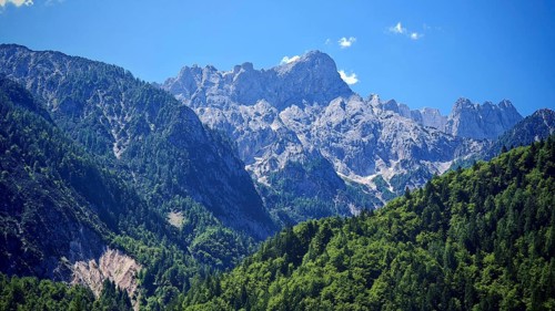 Rocks and mountains under a blue sky, Slovenia