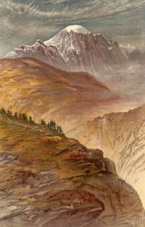 Mont Vélan rises on the border between the Aosta Valley and the Vallese, 1860, Italy, authentic,