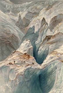 The Mer de Glace, the largest glacier in France, is characterized by extreme crevasses, in the area