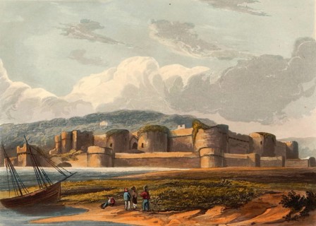 Beaumaris Castle around 1850, ruin of a castle in the town of the same name on the island of