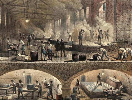 Industrial plant around 1890, soap production, soap production, authentic, digitally restored