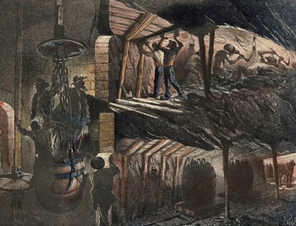 Industrial plant around 1890, mine, underground mining, authentic, digitally restored reproduction