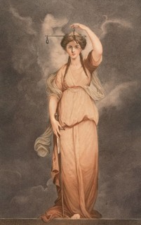 The virtues. Justice, depiction of Justice, the Roman goddess of justice, authentic, digitally