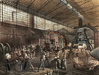 Industrial plant around 1890, forge, Forges, authentic, digitally restored reproduction from a 19th
