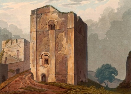 Watch tower of Goodrich Castle around 1840, medieval castle ruins from Norman times, north of the