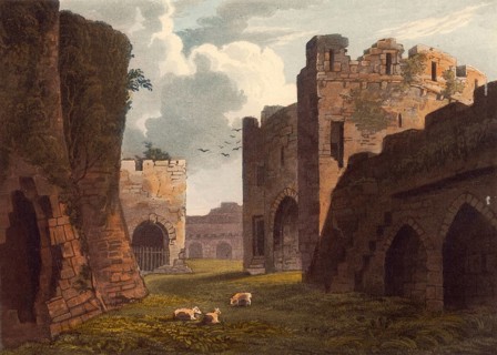Courtyard of Beaumaris Castle around 1850, ruin of a castle in the town of the same name on the