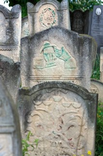 Tombstone with fabulous reliefs of various Jewish symbols, Jewish cemetery, since 1866, Czernowicz,