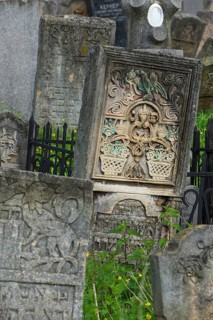 Tombstone, colored relief with Jewish symbols, Jewish cemetery, since 1866, Czernowicz, Bukovina,