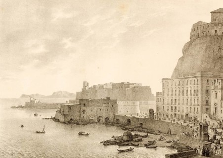 Borgo Santa Lucia, Castel dell'Ovo, a famous fortress on a small island in the Gulf of Naples,