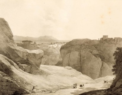 Landscape view showing the Capodimonte hill in Naples, around 1860, Italy, authentic, digitally