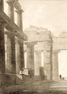 Side gallery of a temple in Pestum, Paestum, around 1860, Italy, authentic, digitally restored