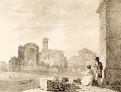 Campo Vaccino, cow pasture, 1820, the ancient Roman Forum in Rome, Italy, authentic, digitally