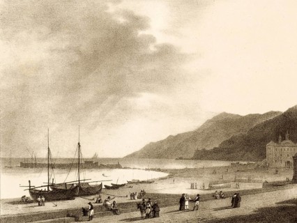 The port of Salerne, Salerno, 1830, port city southeast of Naples in Italy, authentic, digitally