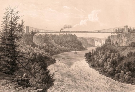 Niagara Falls, Niagara Falls, around 1860, Suspension Bridge, America, Canada, authentic, digitally