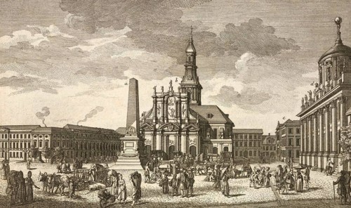 The old market in Potsdam, around 1850, Germany, authentic, digitally restored reproduction from a