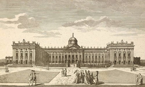 Royal Palace near Potsdam, main façade, seen from the colnoades, around 1850, Germany, authentic,