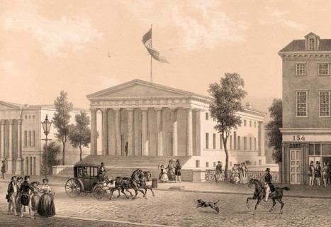 Custom House in Philadelphia, historic Greek Revival style building on Chestnut Street. It