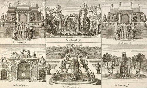 Grottoes and fountains in the ducal garden in Salzdahlum, Wolfenbüttel, around 1850, Germany,