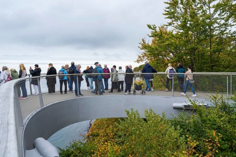 People on the Skywalk, viewing platform at the Königsstuhl National Park Center, view of the chalk